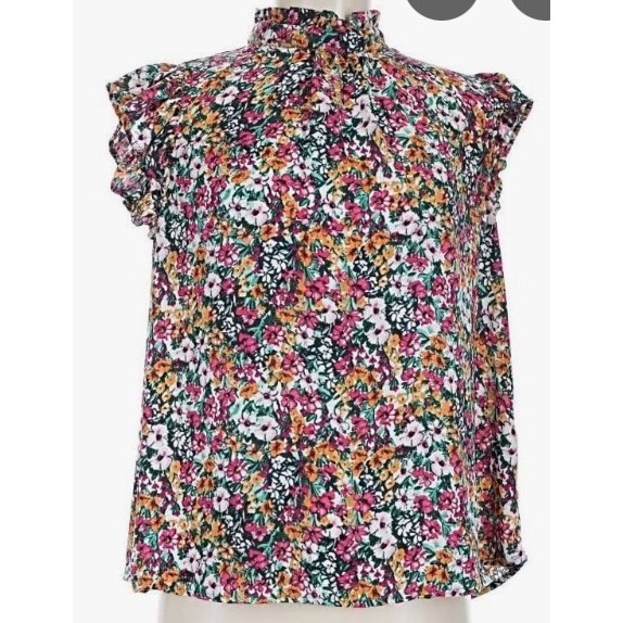 Voy Floral Sleeveless Blouse Orange Yellow 2xl New With Tags